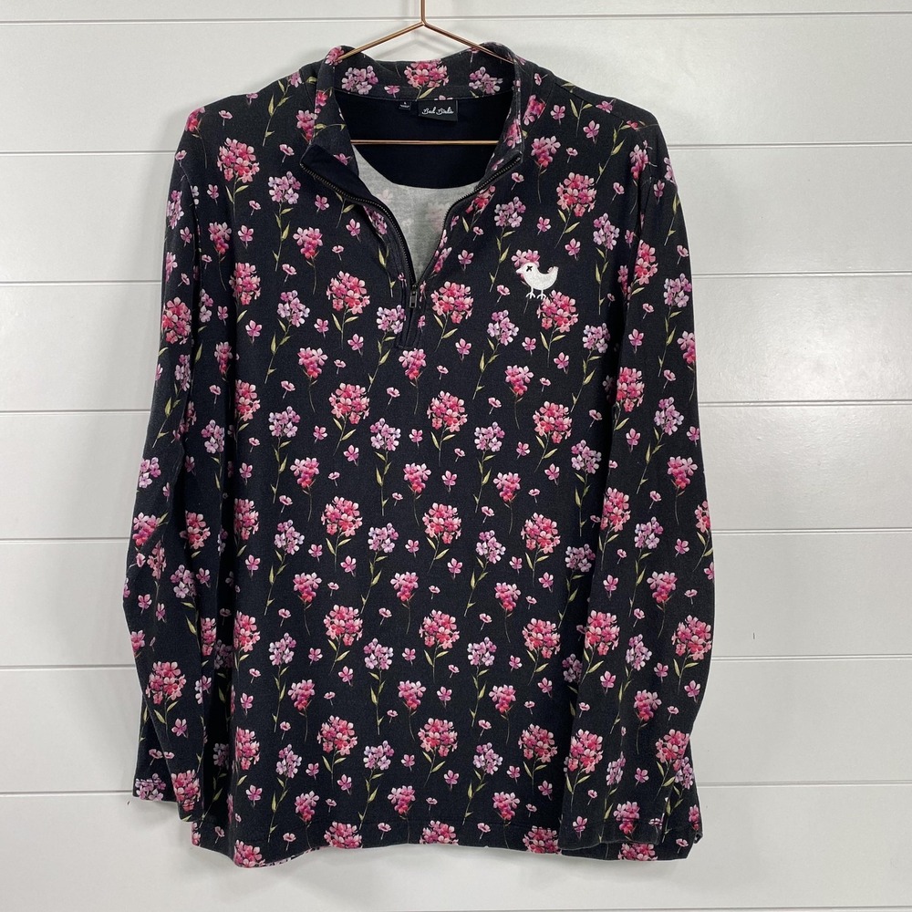 Bad Birdie Pullover Womens Large Black Pink Floral Quarter Zip Golf Lightweight